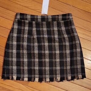 Black and Tan Mini A-line Pleated Skirt for Casual Work